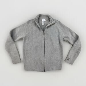 Vintage Y2K Calvin Klein Zip Up Sweater Mens M Gray 100% Cotton Mock Neck Ribbed